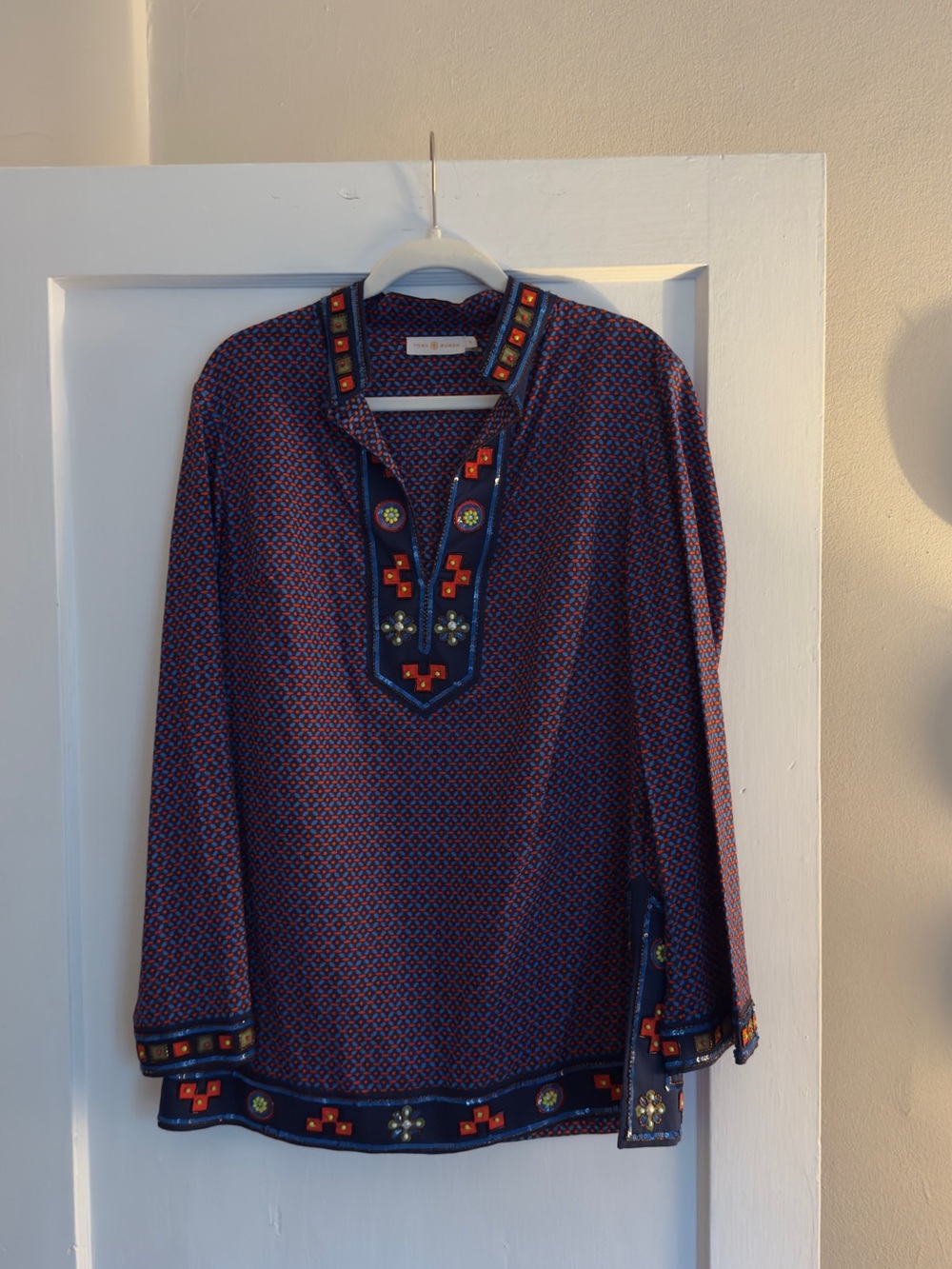Tory Burch Embroidered Boho Tunic Top size 12